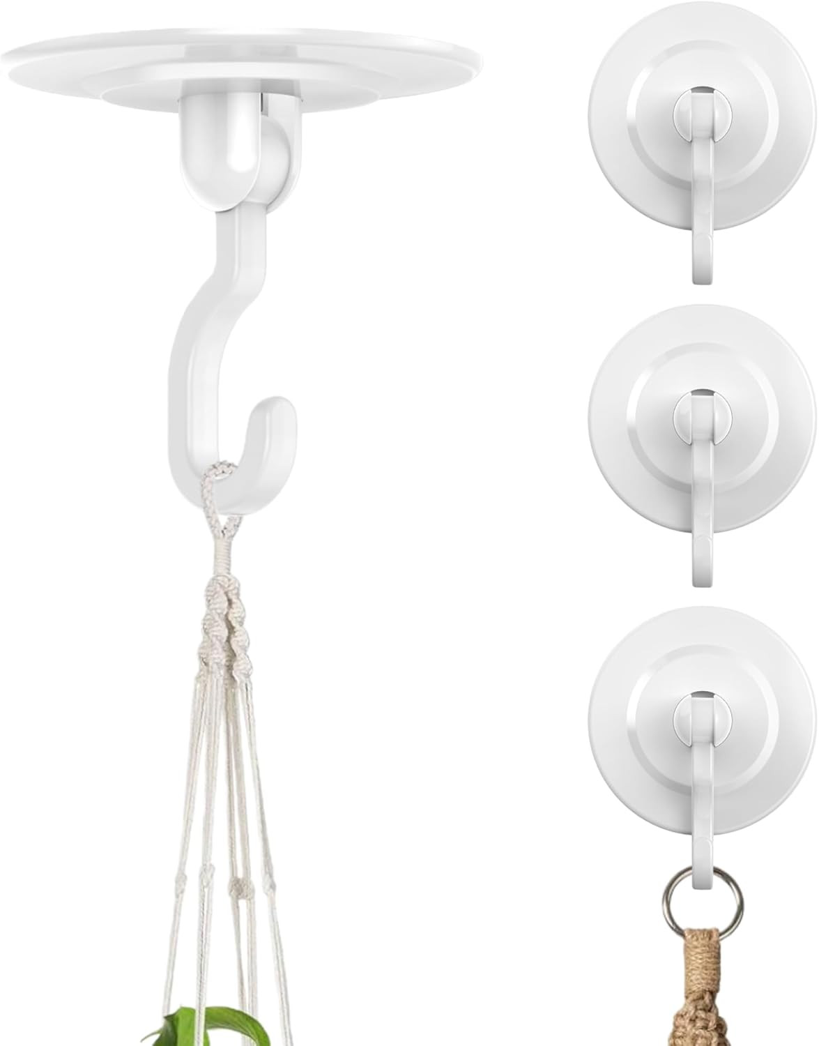 4 Pack Adhesive Wall Ceiling Hooks 360 Swivel No Drill 3lb Decor Hanging Set Kit