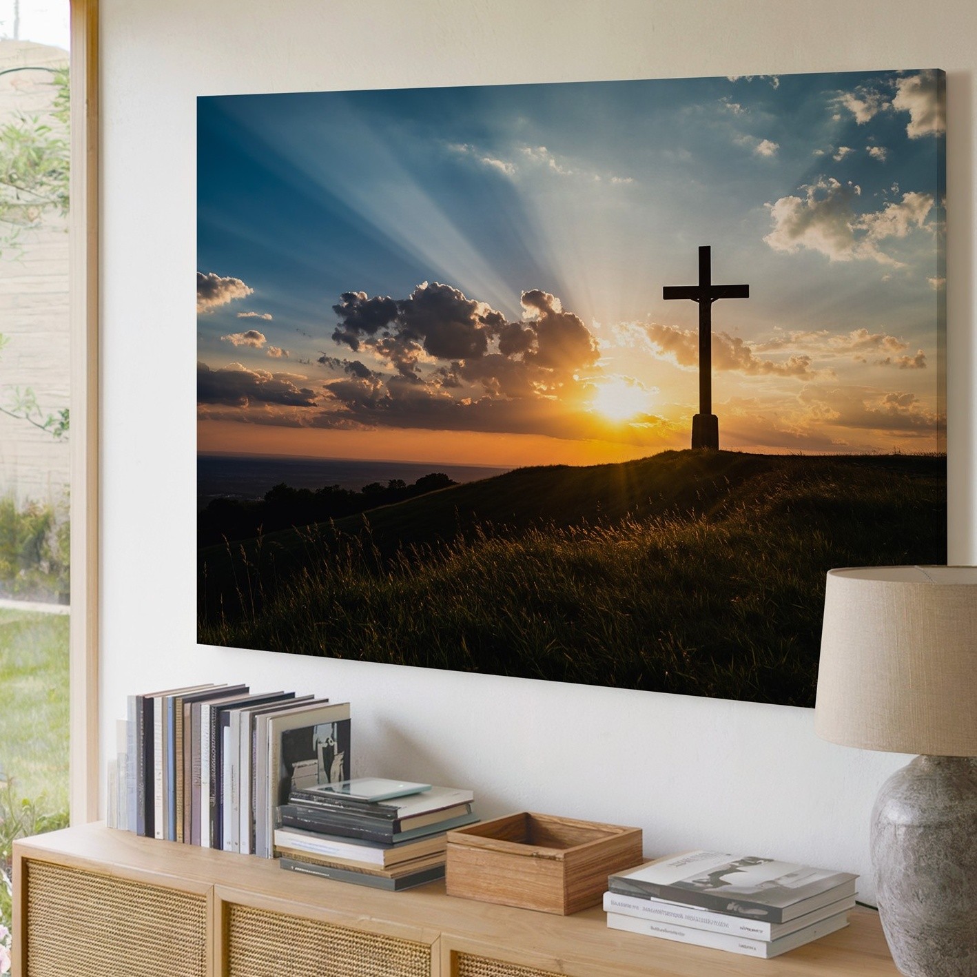 Wall Art Majestic Silhouette Of A Cross Stands Atop A Gently Sloping Home Decor