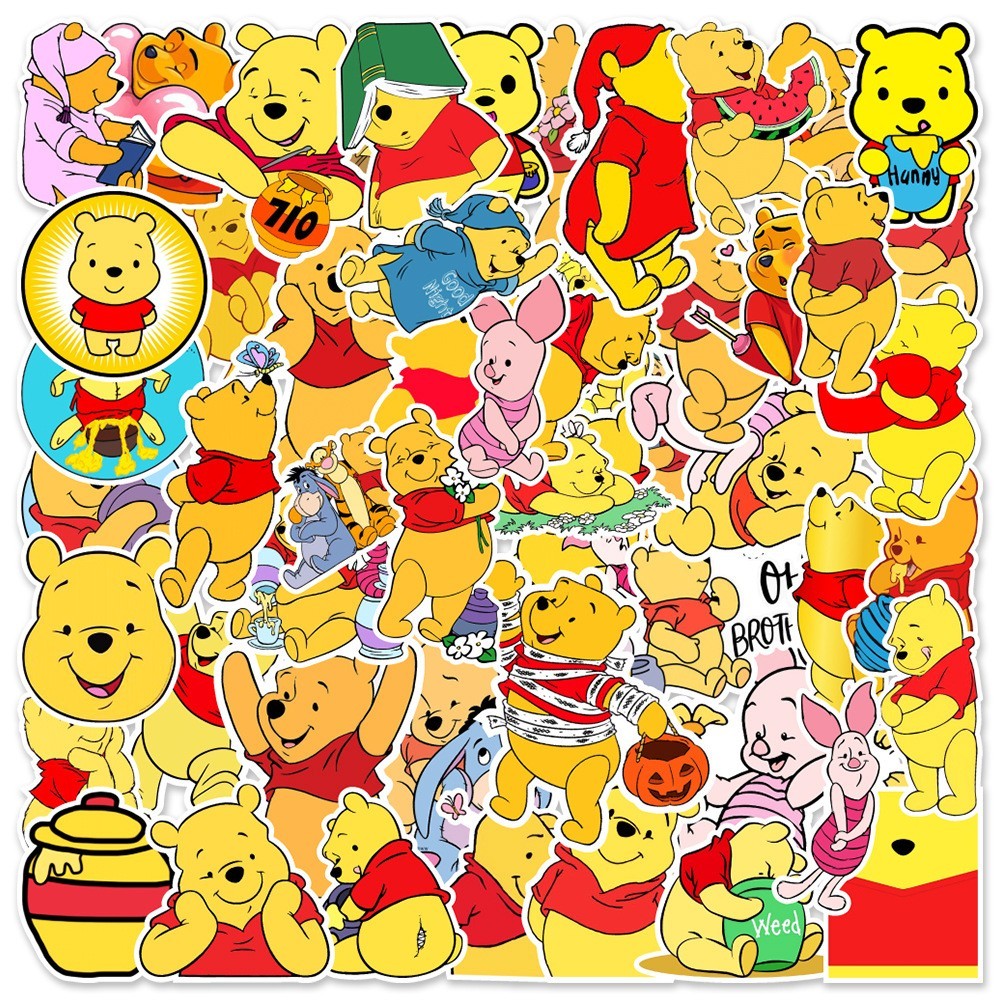 50pc Waterproof Vinyl Stickers Winnie the Pooh Luggage Phone Laptop Water Bottle