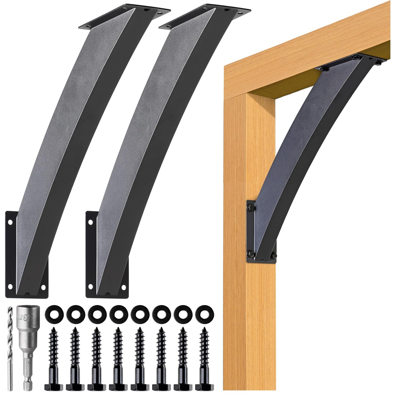 Arc 45° Angle Support Brackets 2″x4″(Actual:1.5”x3.5”) Heavy Duty Steel 2 Pack