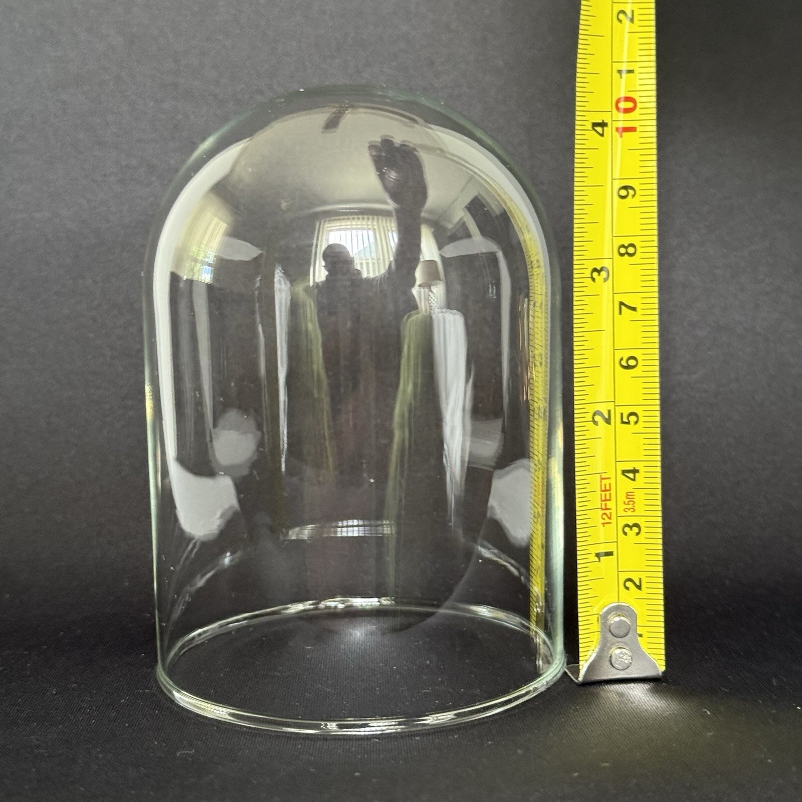 Vintage Miniature Glass Display Dome Cloche with Velvet Wood Pedestal Base 5″