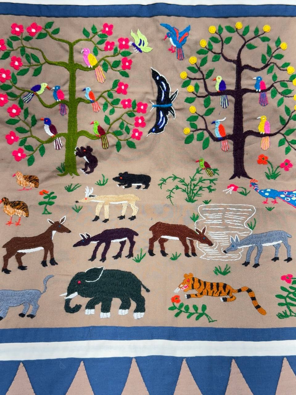 Handmade Embroidered Wall Hanging Tapestry with Animals & Birds 55×57 cm