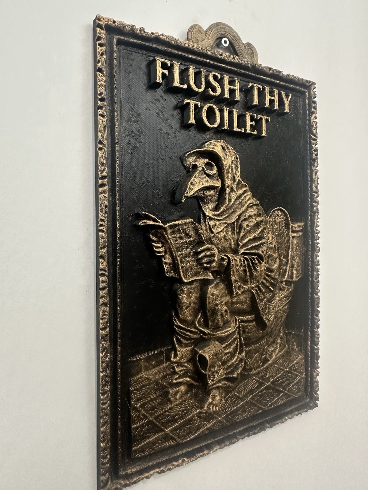 Flush Thy Toilet Gothic Bathroom Wall Plague Doctor Funny Medieval Decor 10×6