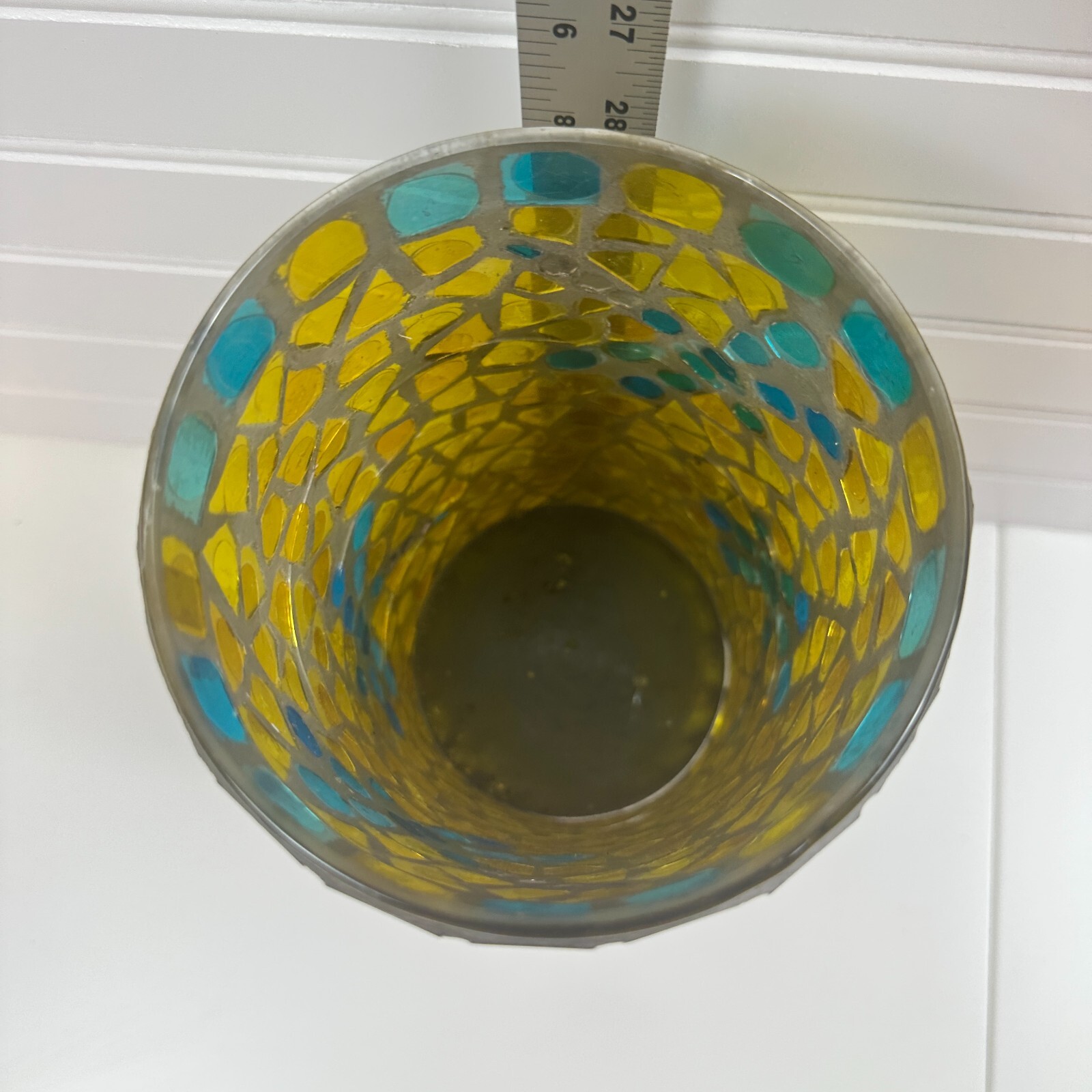 Tall Mosaic Pattern Flower Vase Modern Cylinder Shape Turquoise Home Table Decor