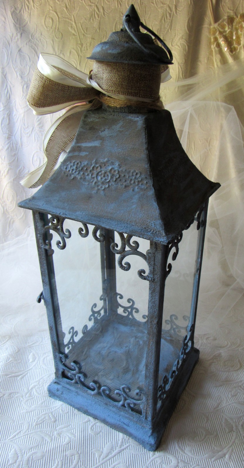 Cottage Blue Candle Lantern,French Blue,Shabby,Farmhouse,Events,Centerpiece,20.5