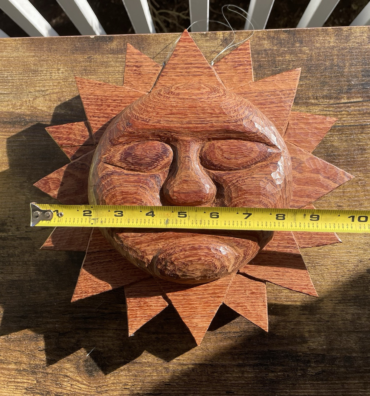 Carved Hard Wood Sun Face 3D Wall Hanging Double Sided Decorative