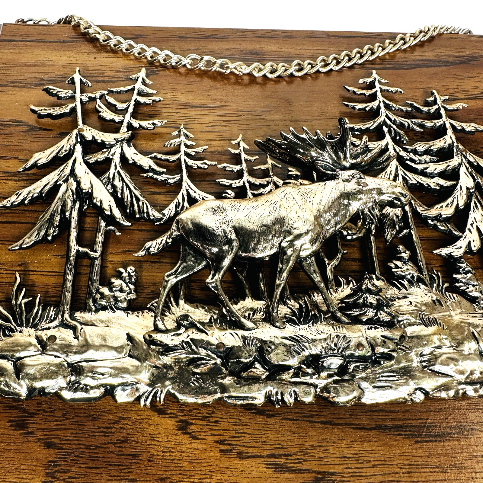 Moose Wall Plaque Decor 3D Metal On Wood 11×9” Lodge Forest Woods Cabin Vintage