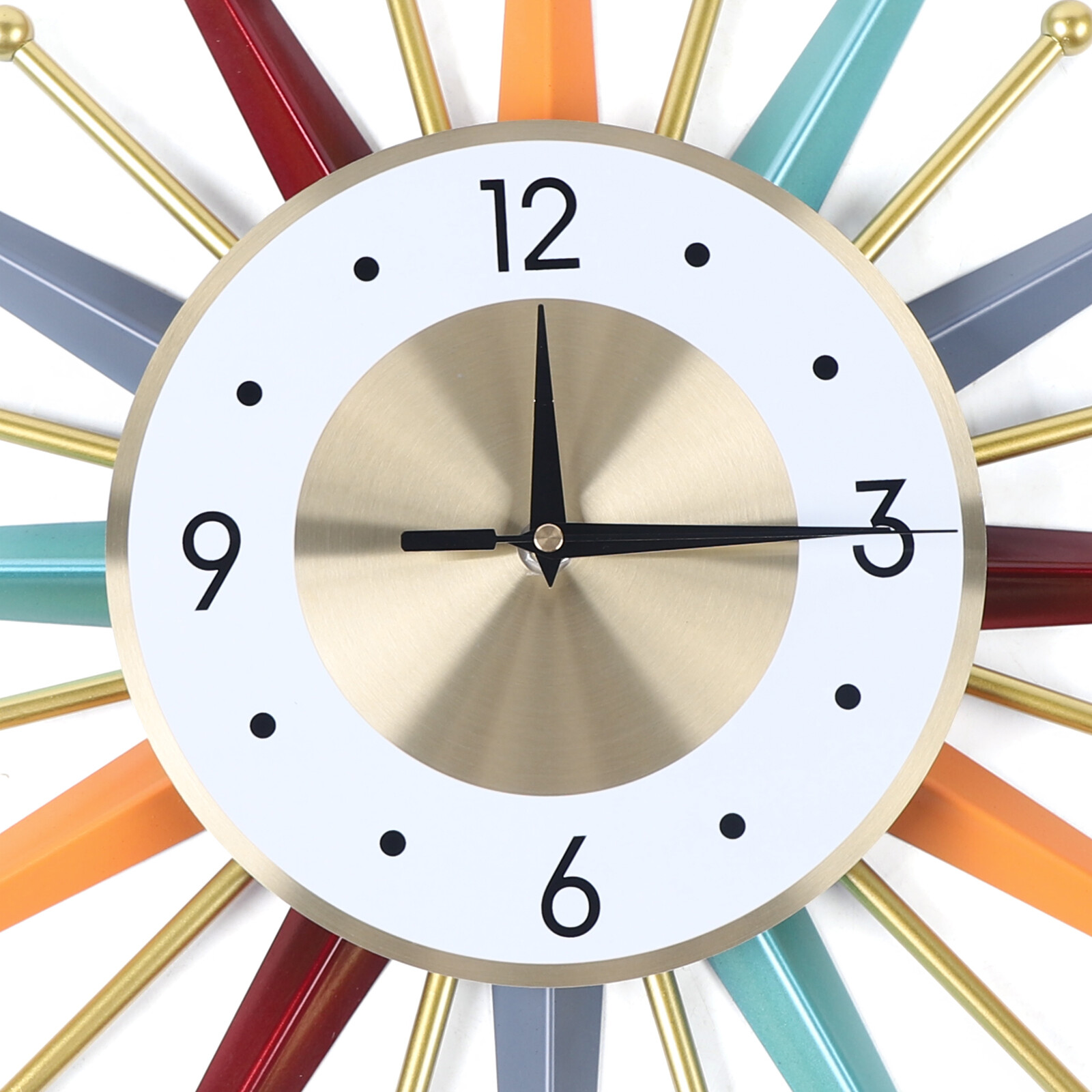 Large Wall Clock Modern Starburst Mid-Century Modern Decor Non-Ticking Battery
