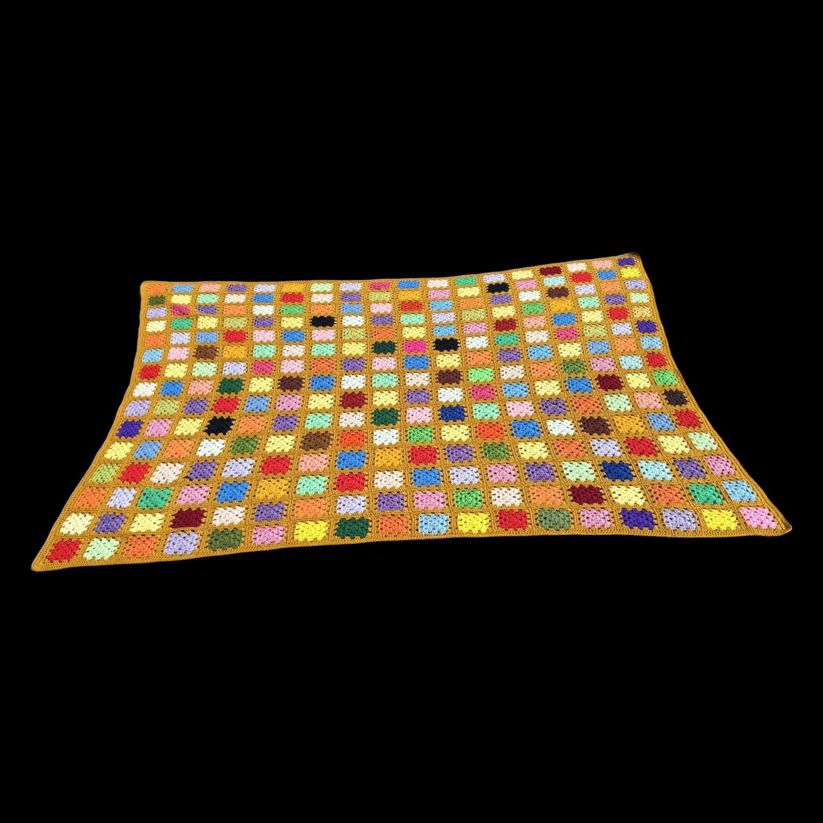 VTG Granny Square Afghan Hand Crocheted Blanket Throw Cottage Core 70 x 82″