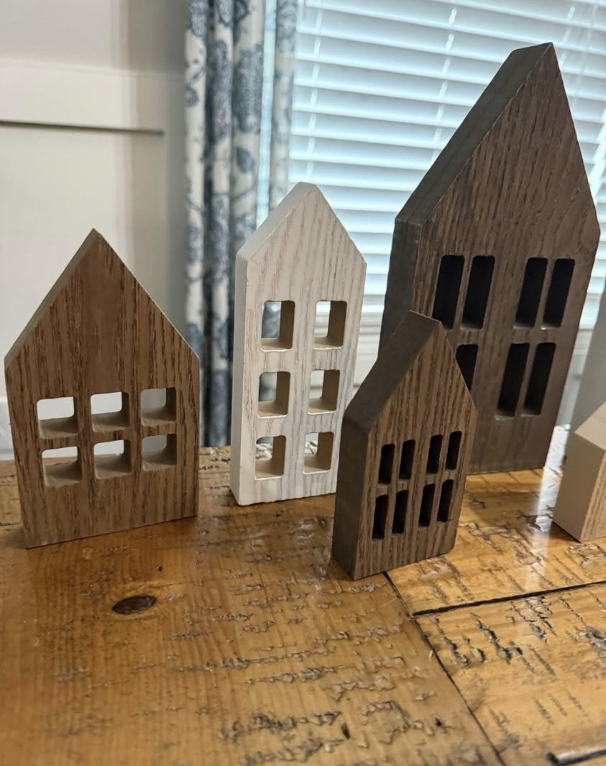 Wood houses Wooden Decorative Houses, Brown & off White Tabletop Home Decor