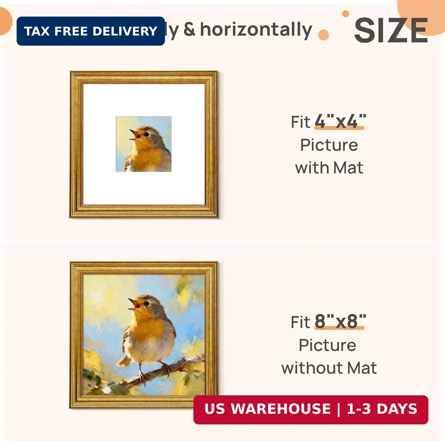 upsimples Vintage 8×8 Picture Frames, Antique Gold Frames Display 4×4 with Mat o