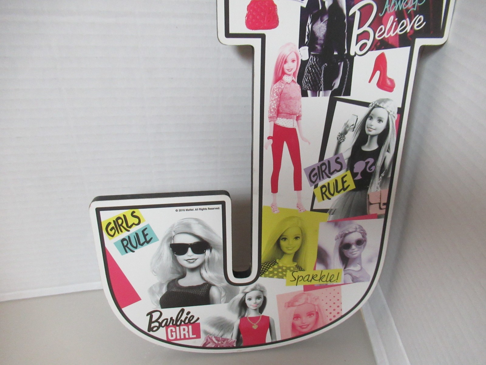 Barbie Letter “J” Wood Wall Art Print Décor For Kids Room NEW