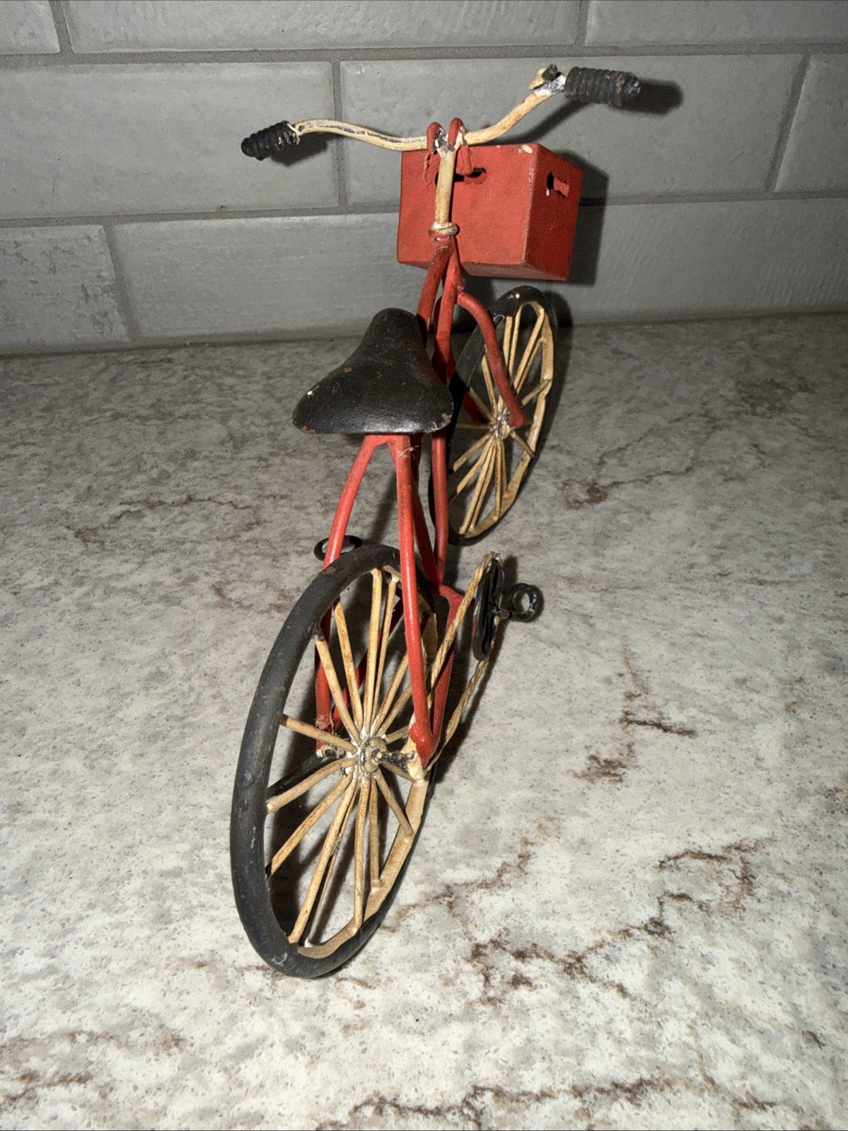 Vintage Metal Retro Bike Bicycle Sculpture Table Top Shelf Sitter 9 In Pink Red