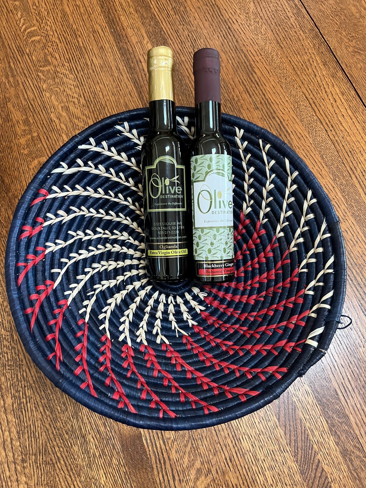 Handwoven Orange, Black, Natural Raffia Bowl – Various Sizes