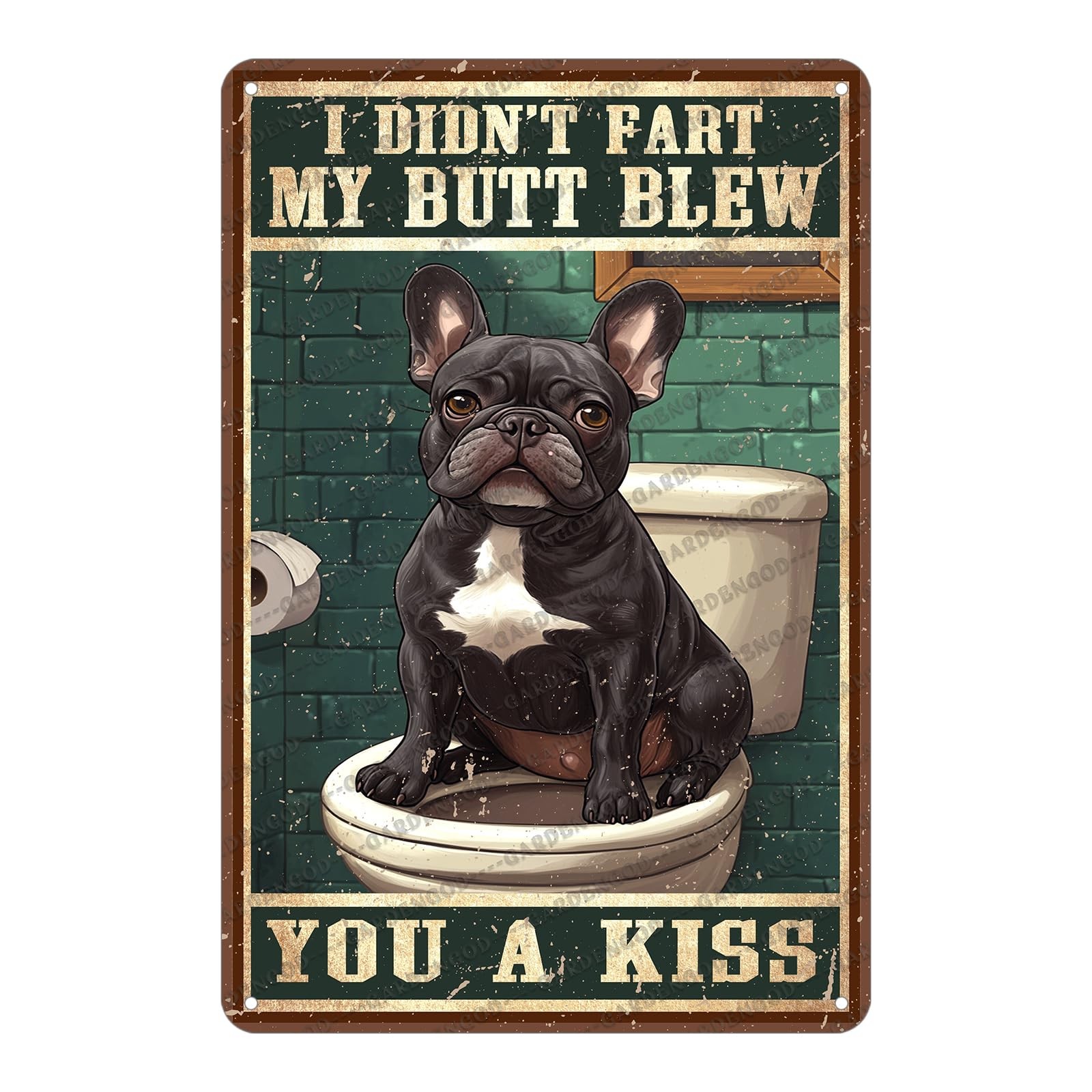 Funny Vintage Dog Metal Sign French Bulldog 12×8 IN (30x20CM), CJM-TOILET-A4