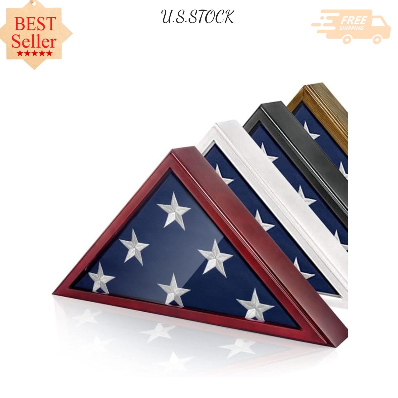 NEW Glass Front Flag Display Case Wall Mounted 9.5×5 Mahogany Military Veteran