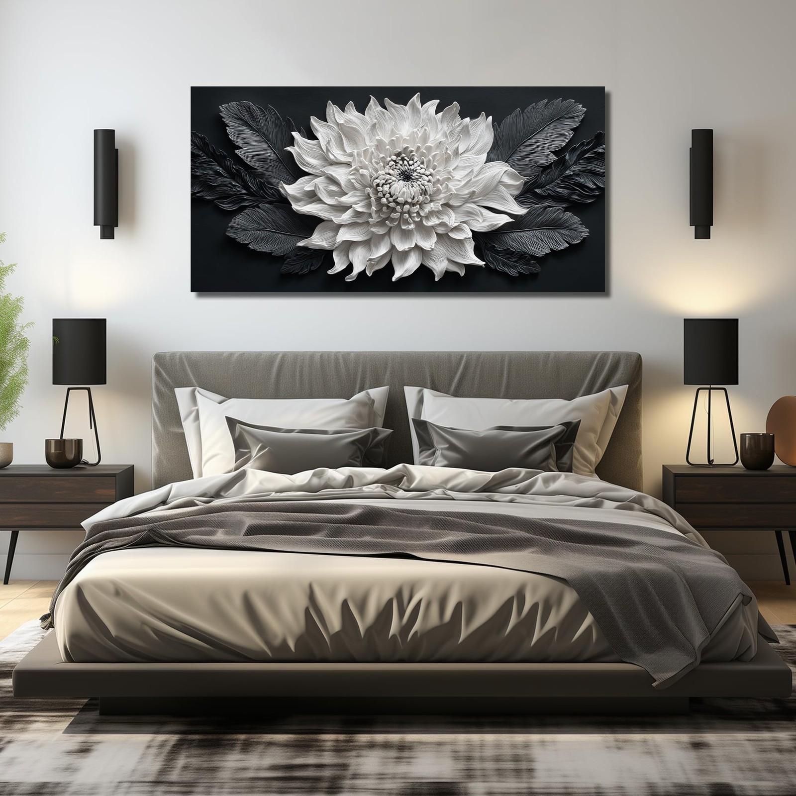 CIRABKY Extra Large Wall Art for Living Room Black and White Flower Wall Deco…