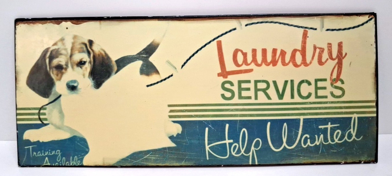 Laundry Room Wall Decor ‘Laundry Services Help Wanted’ Metal Sign 4 x 11.5″