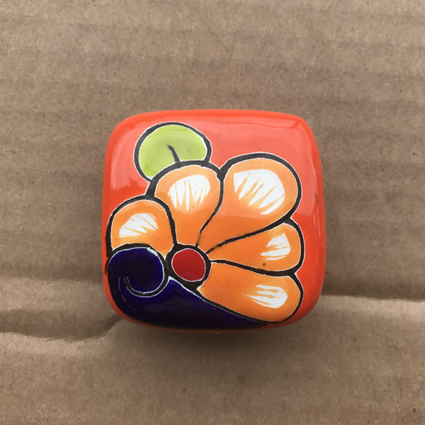 C30 TALAVERA CABINET DRAWER PULL CERAMIC KNOB FLOWER DESIGN Amigos Pottery MX