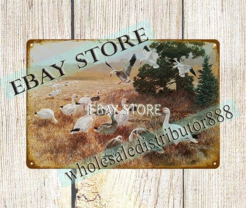 1974 sporting firearm hunting wildlife animals geese metal tin sign decor shop