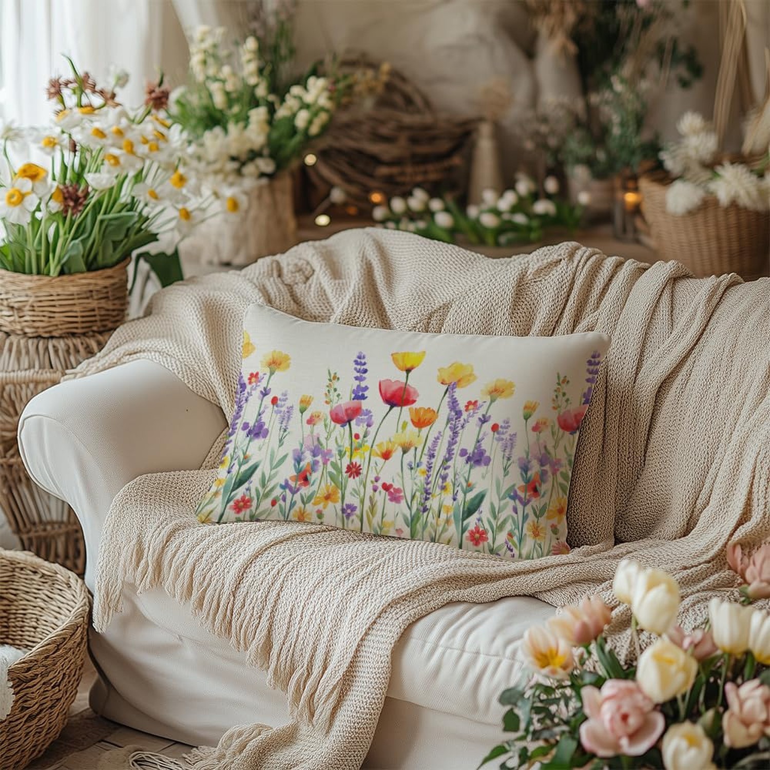 AACORS Spring Pillow Cover 12×20 Inch Floral Decoration Pillow Case Seasonal …
