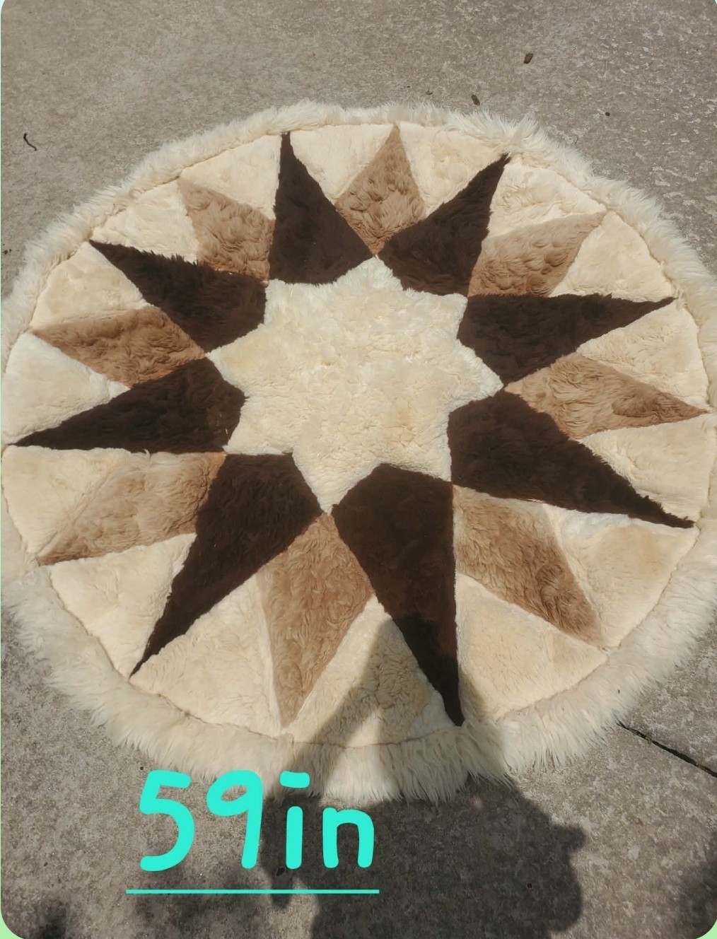 Alpaca Fur Tapestry Star Sun Wall Hanging 59” Rug Peru Boho Artisanal Rustic VGC