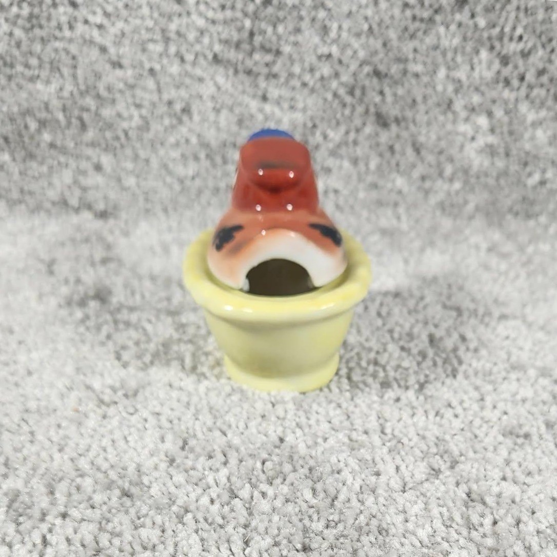 Vintage Duck in Wash Tub Trinket Box Yellow Japan Ceramic Miniature