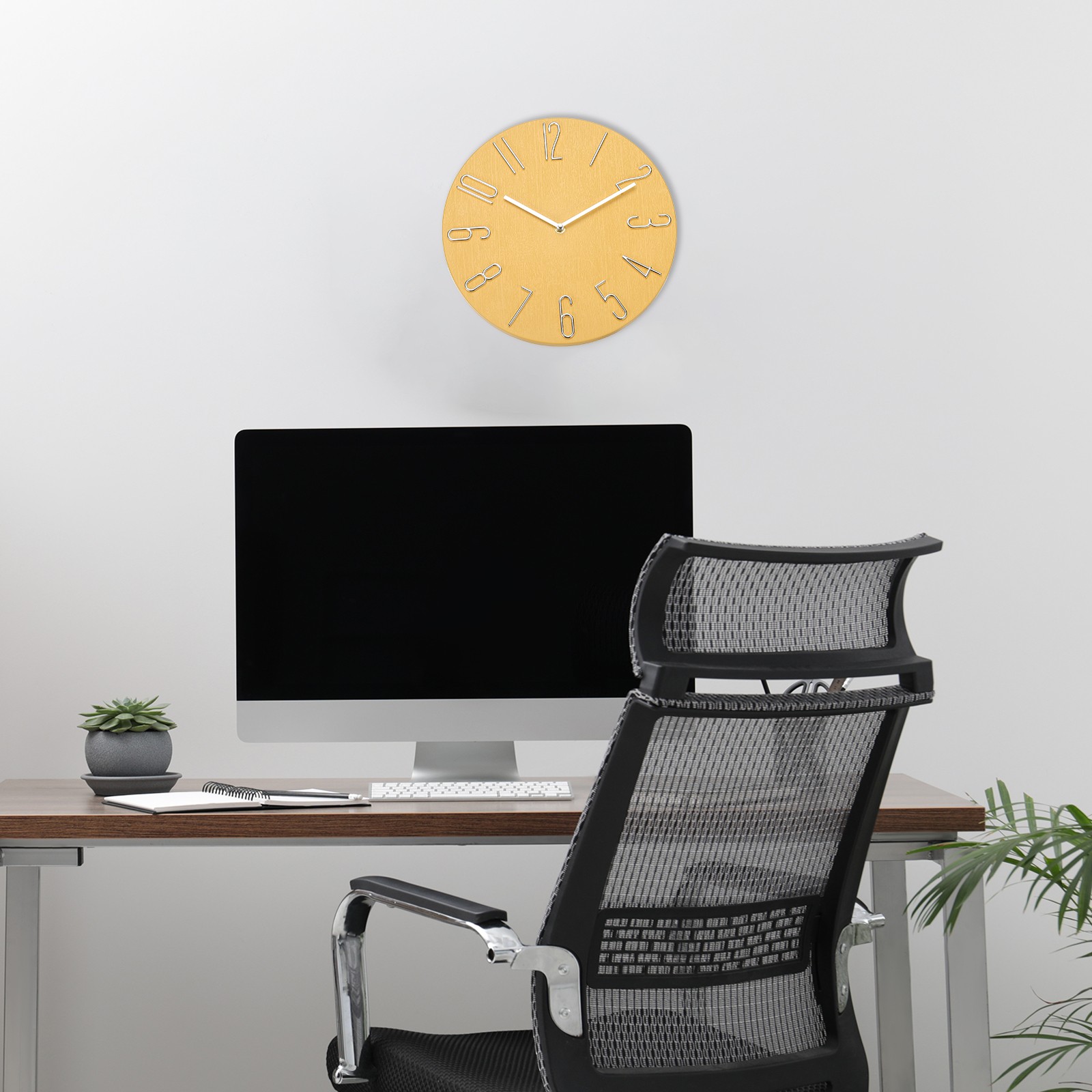 12″ Vintage Wall Clock with Arabic Numerals Yellow