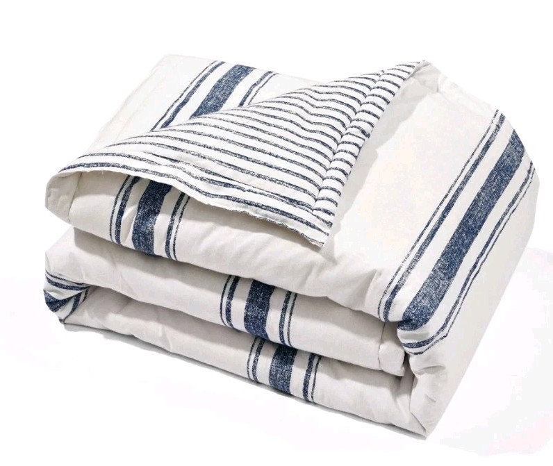 Lush Decor Farmhouse Striped Reversible Cotton Quilted Throw 50″x60″ Navy Stripe