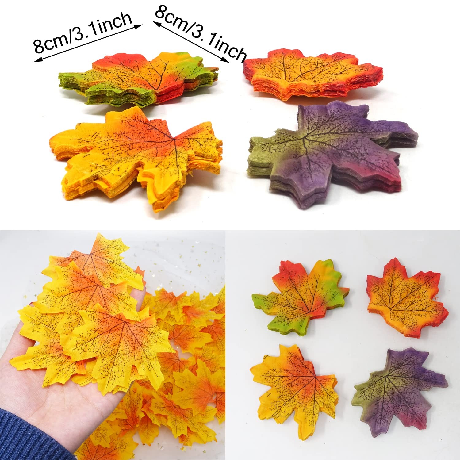 Honbay 200PCS 8cm/3.1inch Assorted Color Artificial Maple Leaves Fall Leaves …