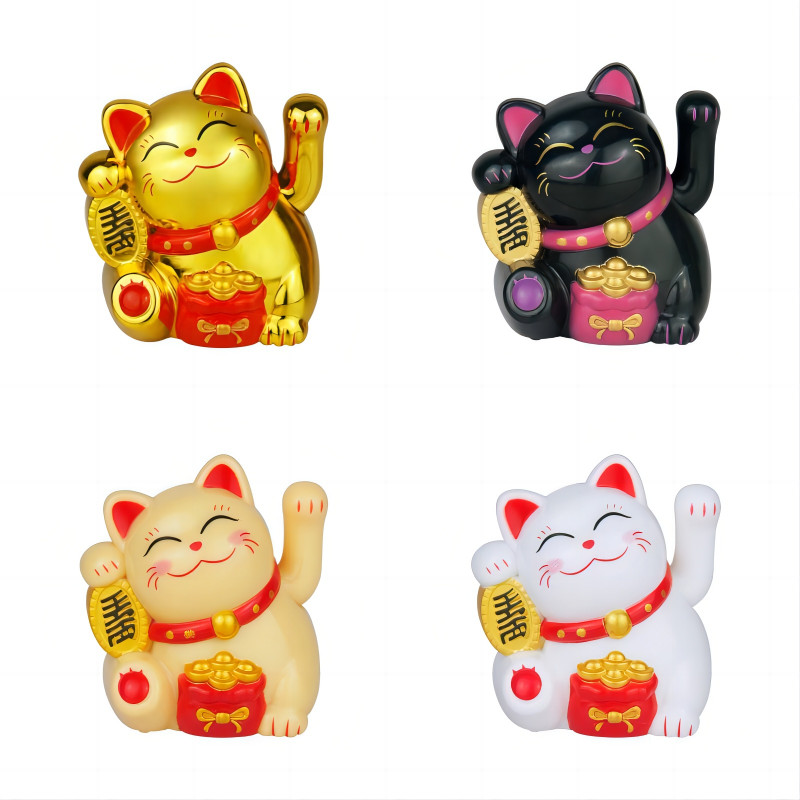 GOLD – Solar Luck Lucky Money Cat Waving Arm Office Car Decoration Chinese Japan