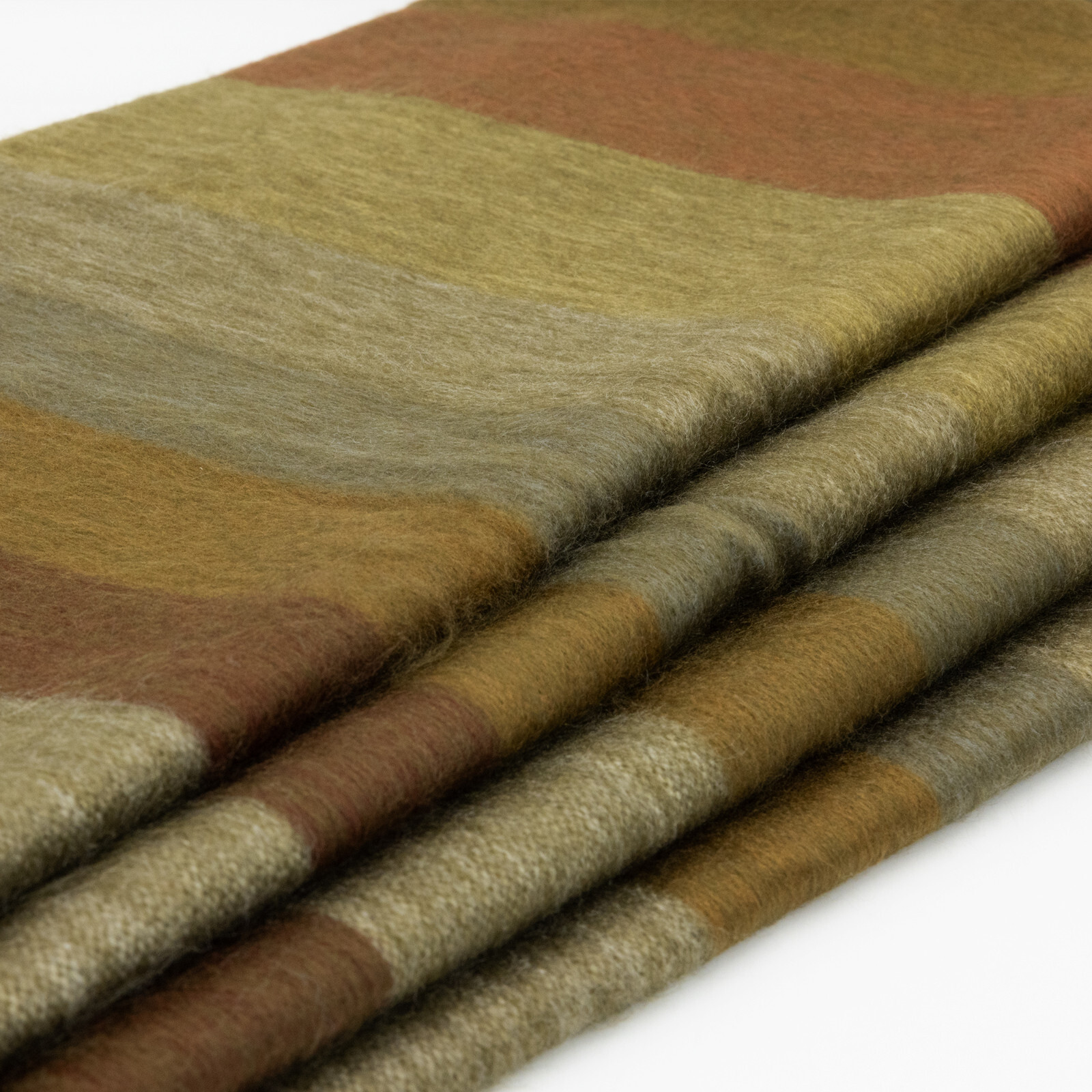 TOFFEE STRIPED ALPACA WOOL BLANKET – 95×69 in | GOLD BROWN RUST GREY | QUEEN