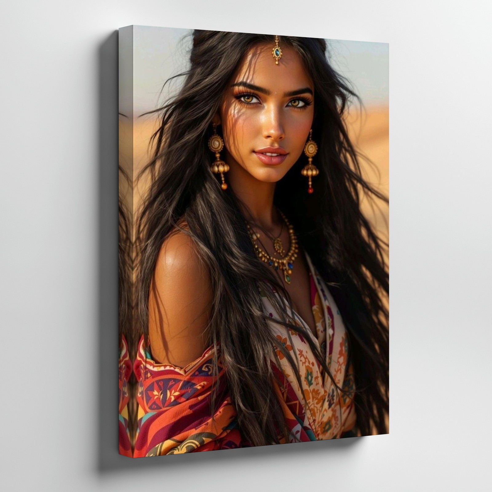 Ethnic Woman Portrait Canvas Wall Art Bohemian Desert Style Boho Home Decor