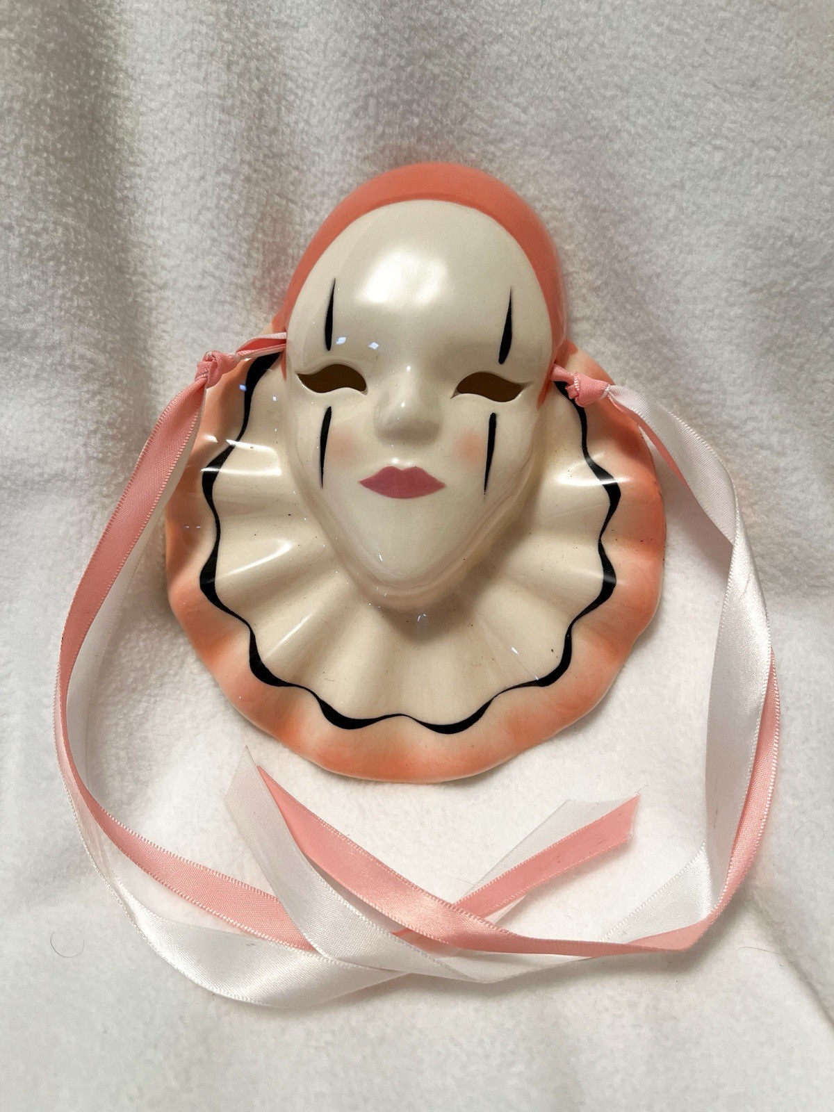 Vintage Porcelain Glazed Mardi Gras Wall Hanging Mask signed By Artist