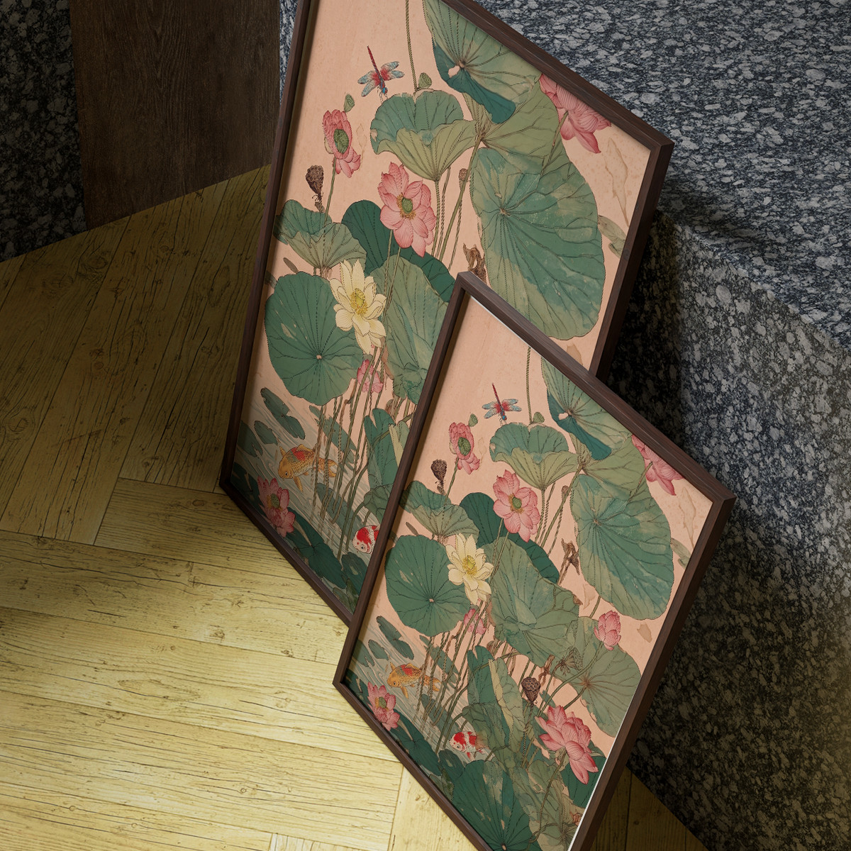 Japanese Lotus Botanical Print, Asian Nature Pink Floral Wall Art