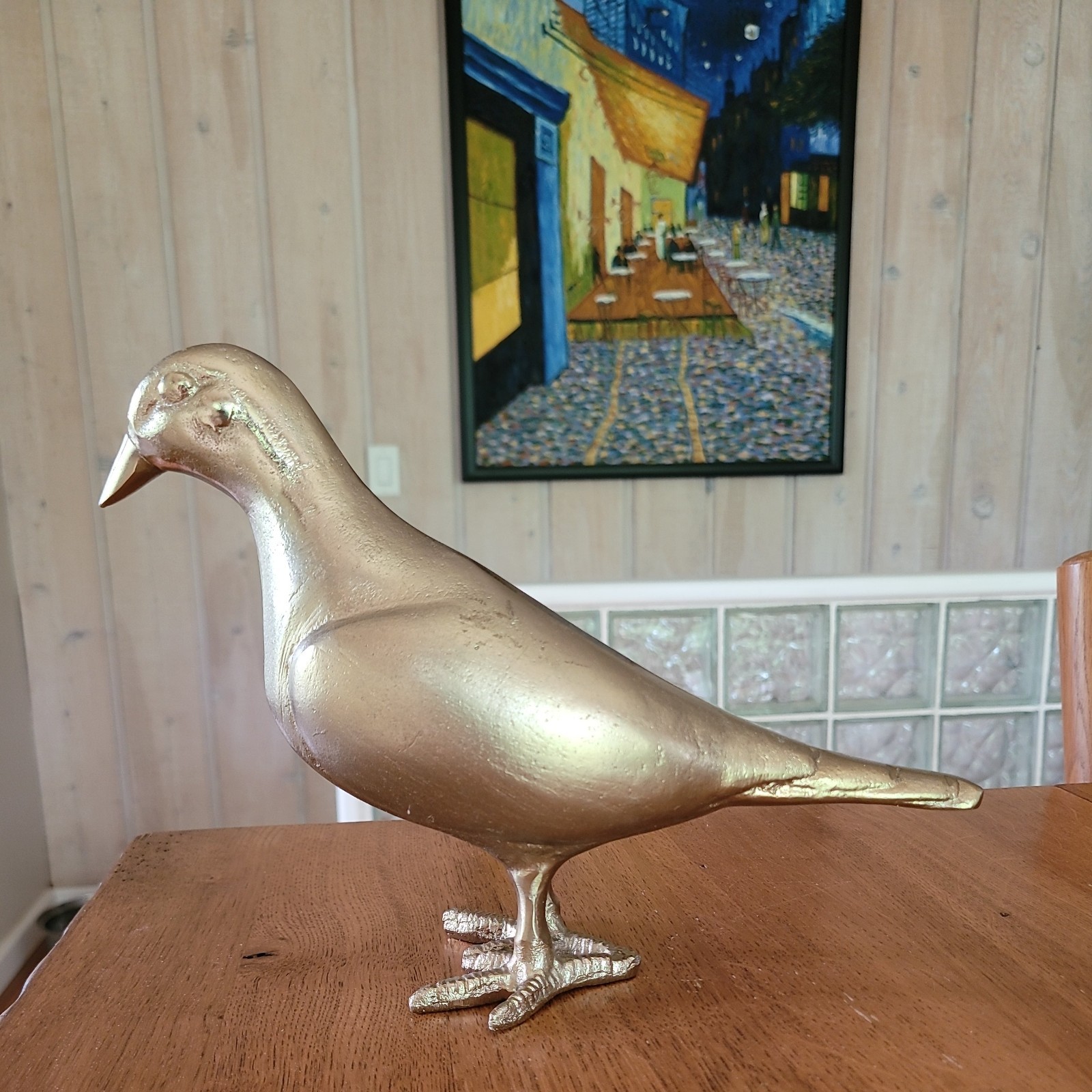 Vintage 70s Brass 11in Bird Pigeon Dove Figurine Statue Decor Gold Polished MCM