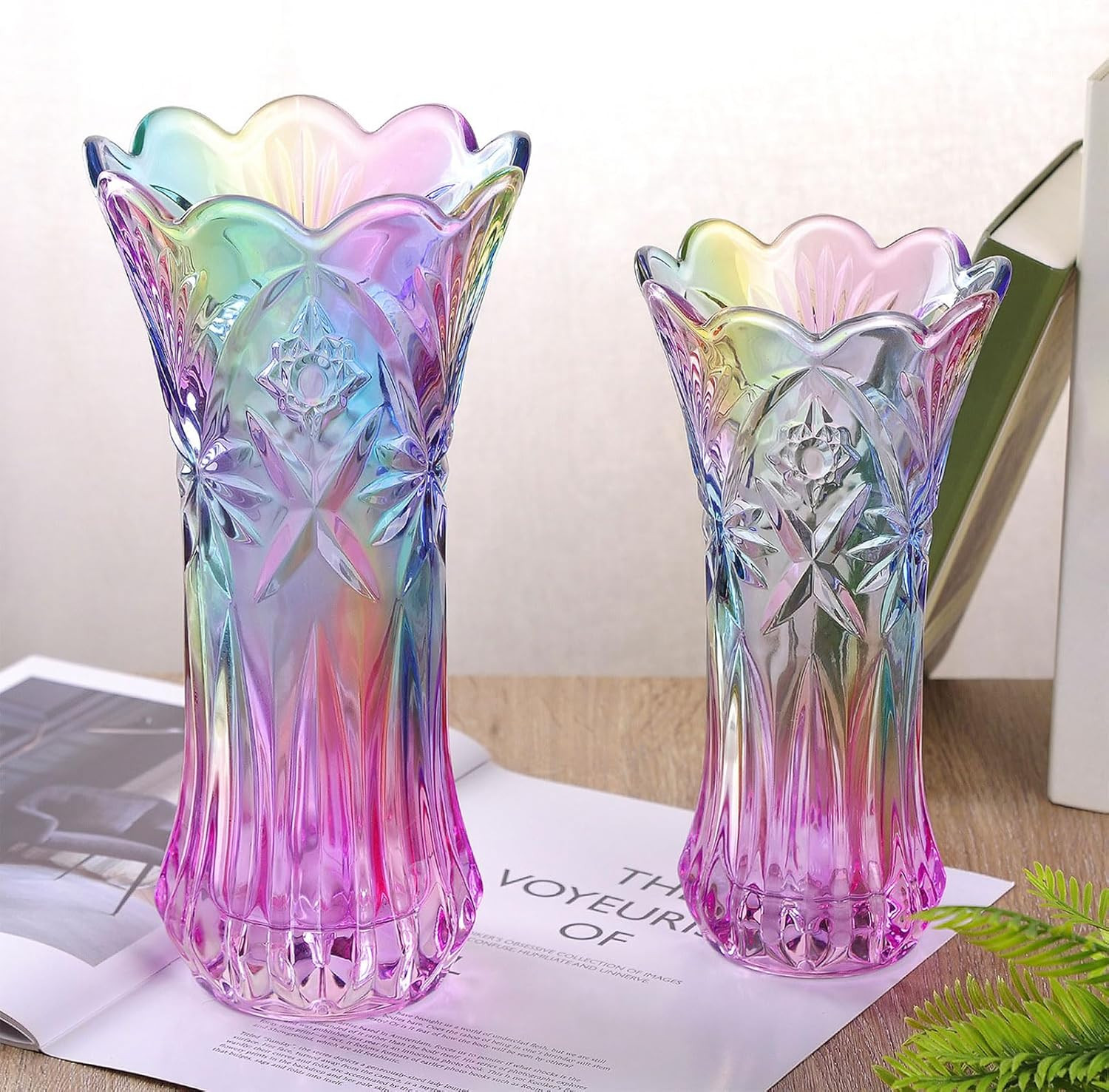 9 Inch Crystal Glass Colorful Vase for Centerpieces,Smoking, Flower Arrangements