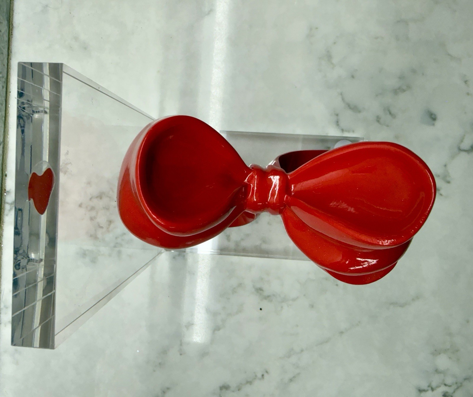 Bright Red Coquette Bow Resin & Clear Acrylic Lucite Bookend