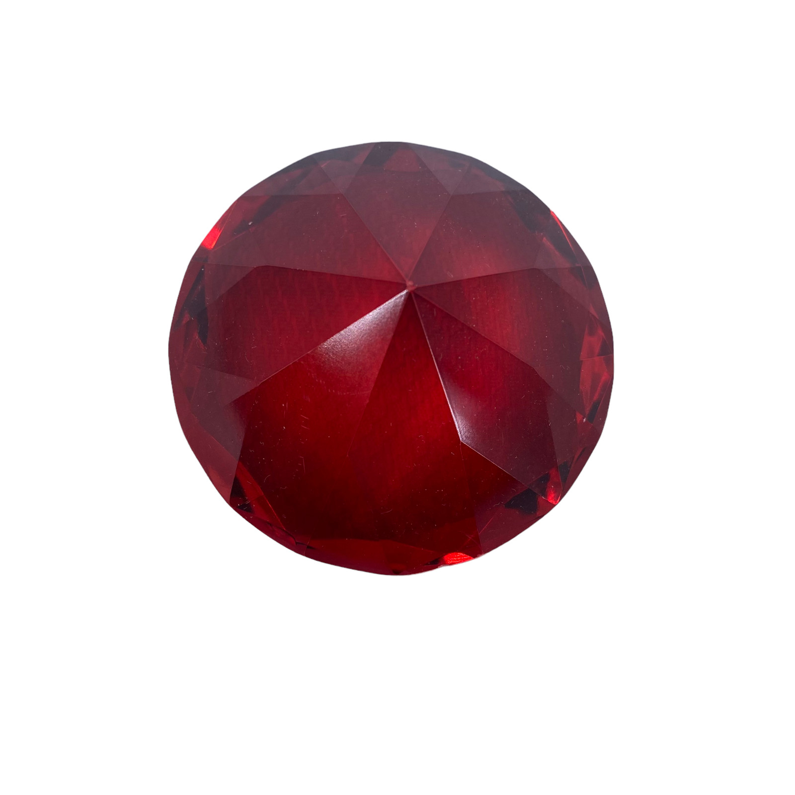 Paperweight Round Red Crystal Diamond Shaped Decor .5″ Across 2″ Tall