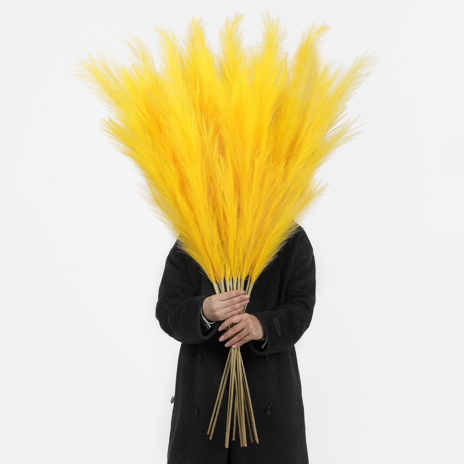 8 PCS 45 Inch Tall Yellow Large Faux Pampas Grass Artificial Flowers Vase