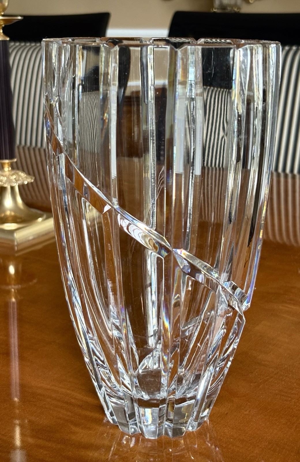 Stunning Vintage 10” Heavy Modern Contemporary Crystal Vase 6.1 Lbs- Excellent!