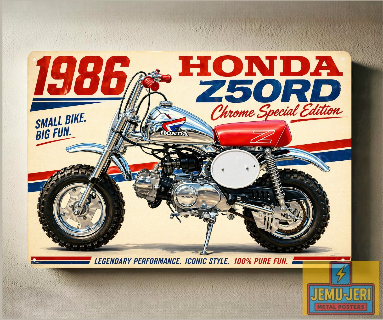 1986 Honda Z50RD Chrome Special Motorcycle Metal Poster 30x20cm Sign
