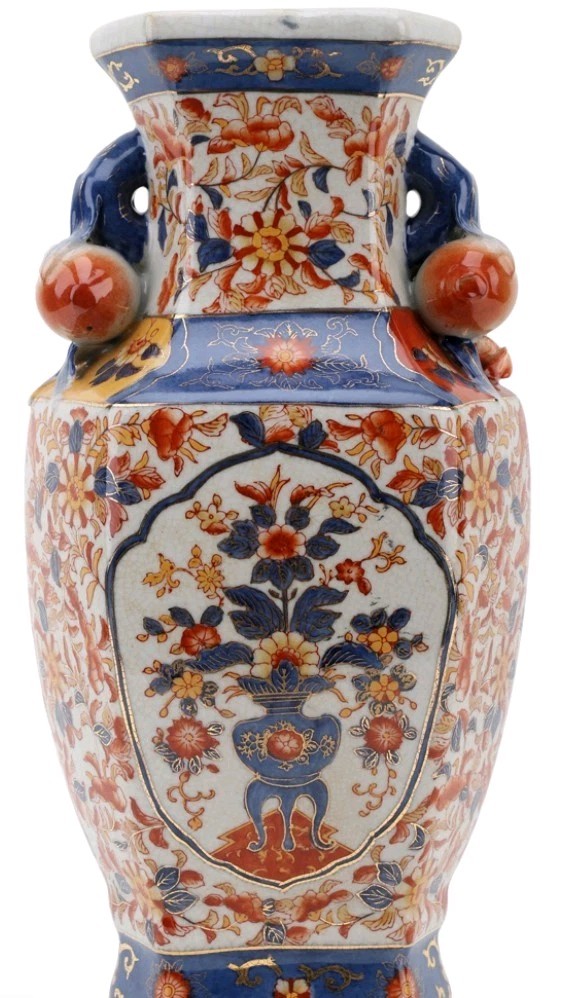 Imari Porcelain Hex Slim Vase -6.5″ x 15″ H