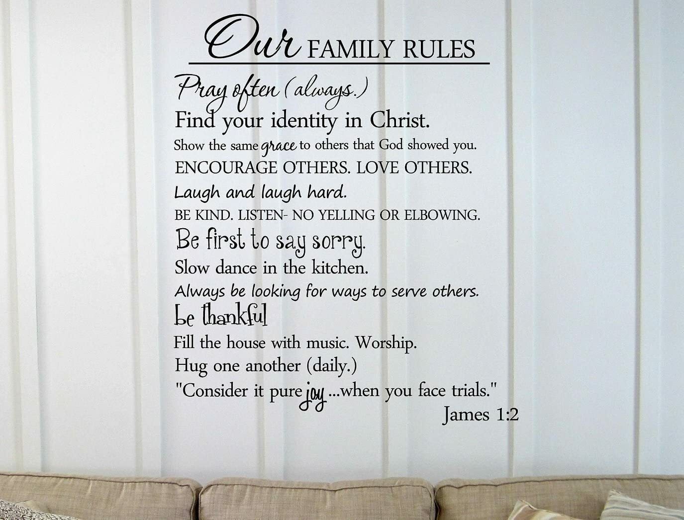 Our Family Rules Vinyl Wall Art Inspirational Quotes Saying Love Family