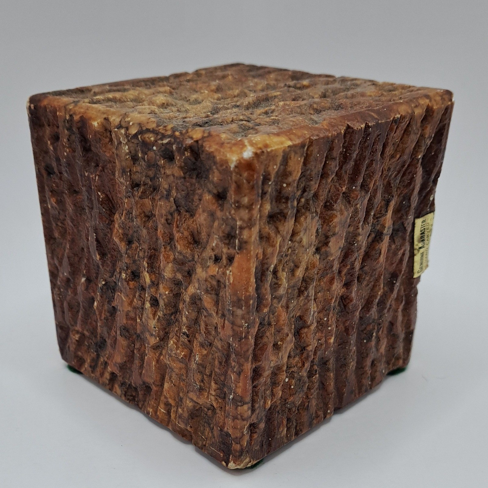 Hand Carved Genuine Alabaster Cube Made in Italy Textured Decor Accent