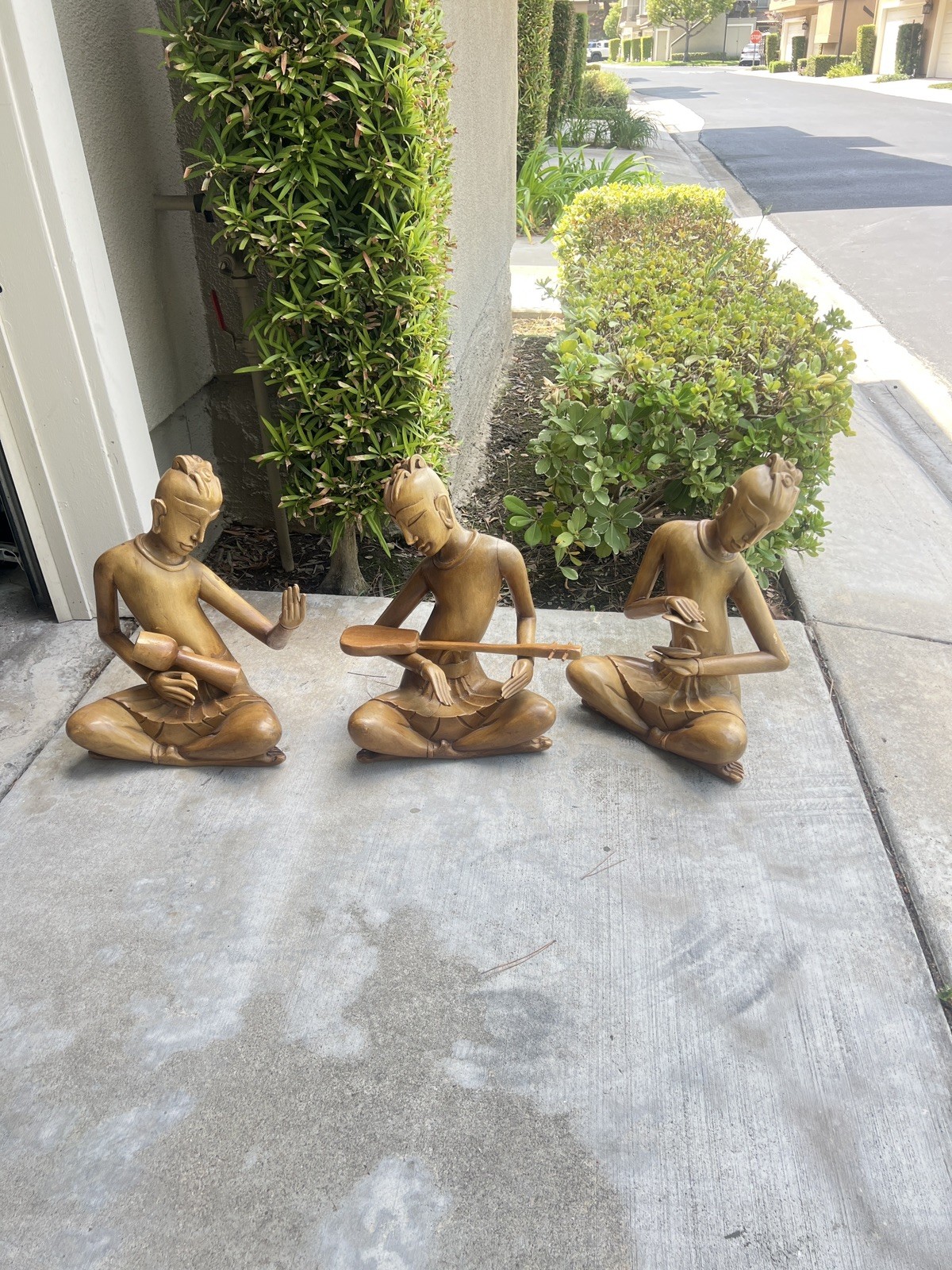 Three Set Of Musicians Wood Carved Statue for Home Decor, Gift Collectible