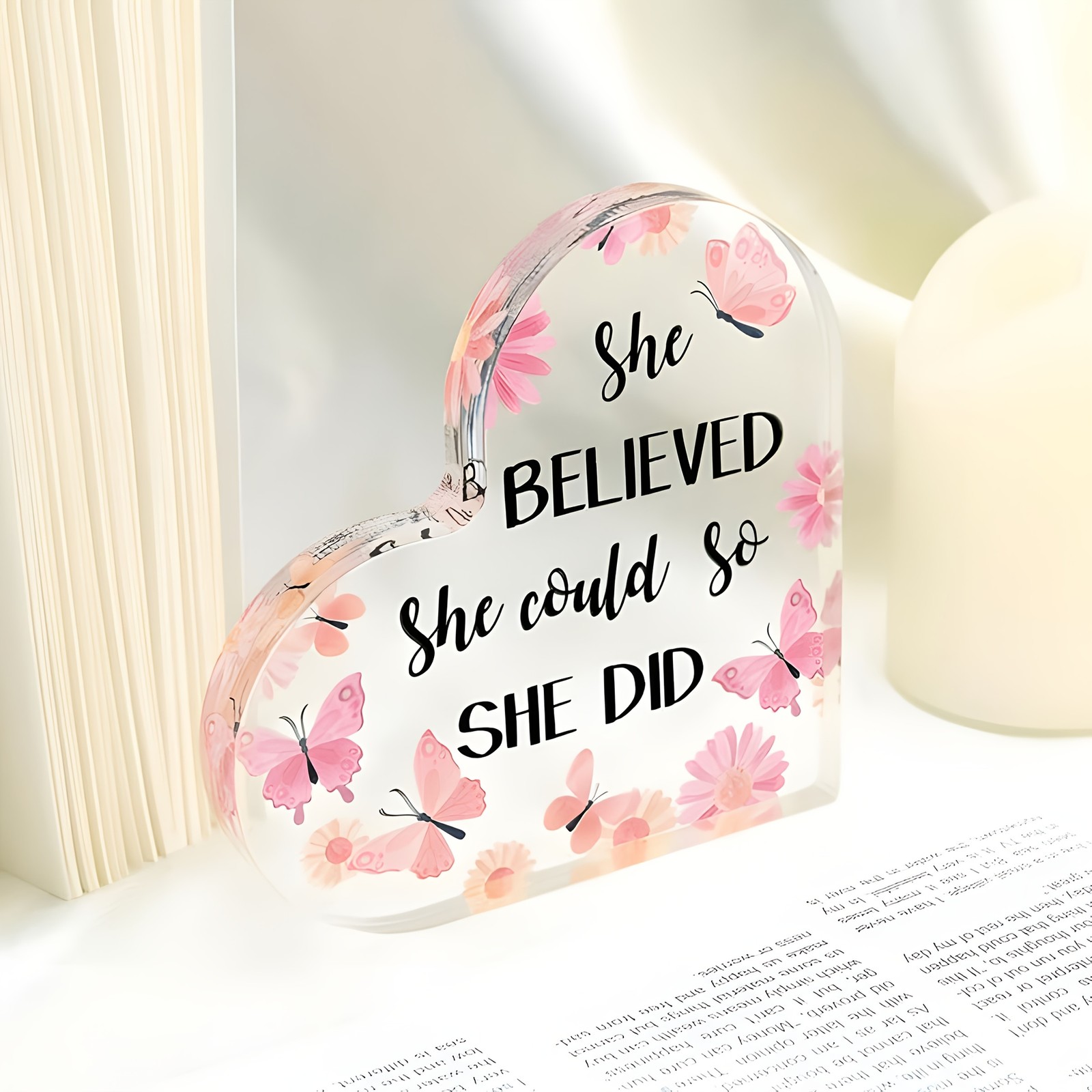 She Believed She Could So She Did Heart Plaque Women’s Empowerment Gift Decor