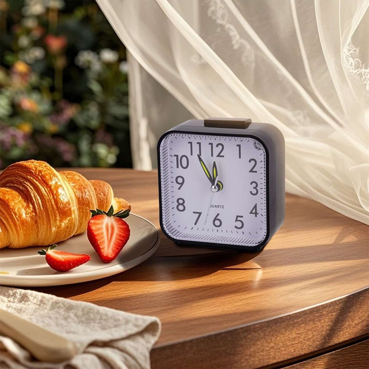 Portable Small Alarm Clock Analog Battery Operated Silent No Ticking With Light