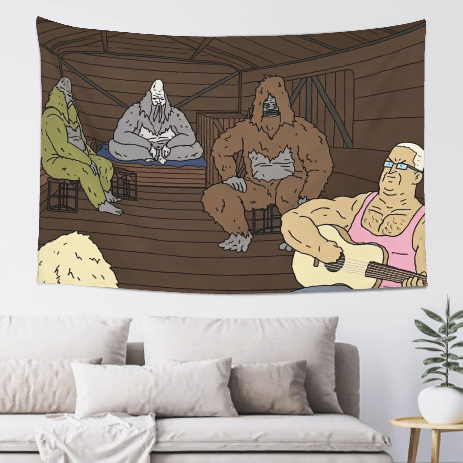 Funny Bigfoot Train Scene Tapestry 60x40in Cartoon Wall Decor