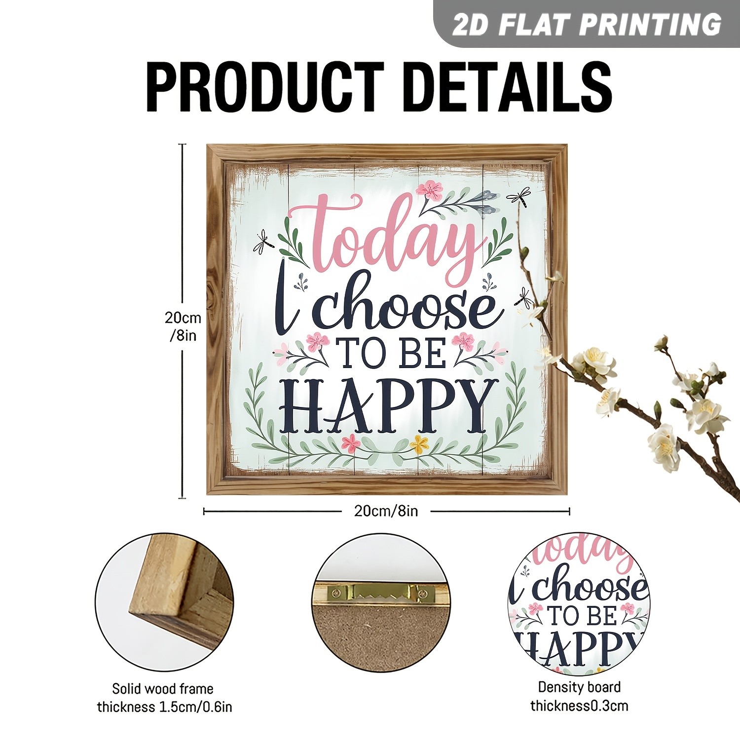 Vintage Today I Choose To Be Happy Wooden Plaque Mothers Day Floral Rustic Gift